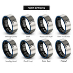 font options for inside engraving on black & blue & gray waxing crescent rings