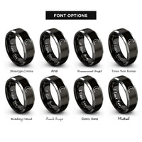 font options for inside engraving on black & grey waxing crescent rings