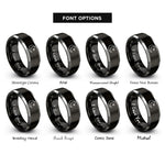 font options for inside engraving on black & silver waxing crescent star rings
