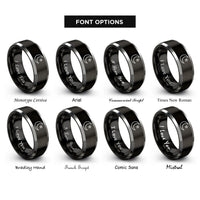 font options for inside engraving on black & silver waxing crescent star rings