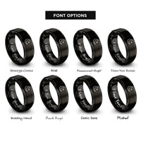 font options for inside engraving on black waxing crescent star rings