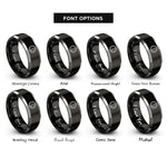 font options for inside engraving on black & grey waxing gibbous circle rings