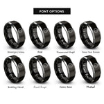 font options for inside engraving on black & gray waxing gibbous circle rings