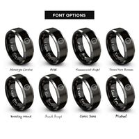 font options for inside engraving on black & gray waxing gibbous circle rings