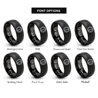 font options for inside engraving on black waxing gibbous circle rings