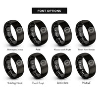 font options for inside engraving on black waxing gibbous circle rings