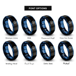 font options for inside engraving on black & blue wayfinder arrow circle rings
