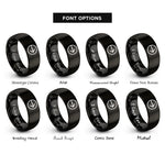 font options for inside engraving on black wayfinder arrow circle rings
