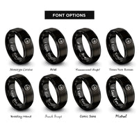 font options for inside engraving on black wayfinder arrow circle rings
