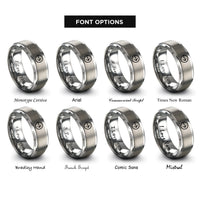 font options for inside engraving on grey wayfinder arrow circle rings