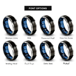 font options for inside engraving on black & blue & grey waypoint line rings
