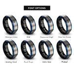 font options for inside engraving on black & blue & gray waypoint line rings