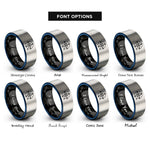font options for inside engraving on black & blue & grey waypoint line rings