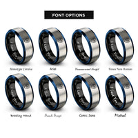font options for inside engraving on black & blue & gray waypoint marker compass rings