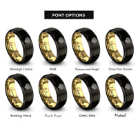 font options for inside engraving on black & gold weave heart rings
