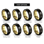 font options for inside engraving on black & gold weave heart rings