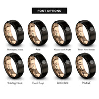 font options for inside engraving on black & rose gold weave heart rings