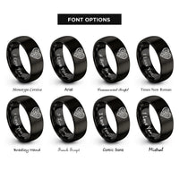 font options for inside engraving on black weave heart rings