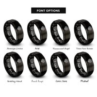 font options for inside engraving on black weave heart rings