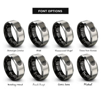 font options for inside engraving on black & gray weave knot rings
