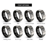 font options for inside engraving on black & silver weave loop rings