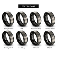 font options for inside engraving on black & silver weave loop rings