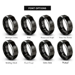 font options for inside engraving on black & gray weave loop rings
