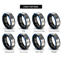 font options for inside engraving on black & blue & silver webcam rings