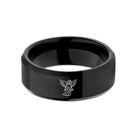 tungsten wedding ring him – black tungsten guardian angel silhouette wedding band