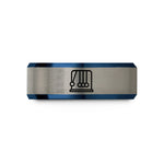 engraved mens wedding band – blue & gray tungsten newtons cradle wedding band