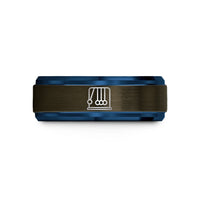 custom mens wedding ring – gunmetal & blue tungsten newtons cradle wedding band
