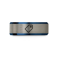 comfort-fit wedding bands – blue & silver tungsten tag label wedding band