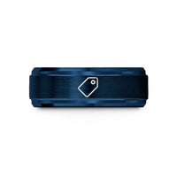 engraved rings for him – blue tungsten tag label wedding band