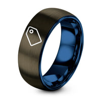 Wedding Band Mens Rose Gold – gunmetal & blue tungsten tag label ring