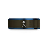 matching couple rings set – gunmetal & blue tungsten cardinal mark symbols wedding band