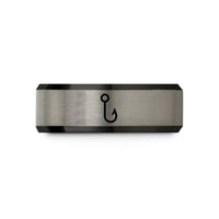 unisex wedding bands – black & blue & gray tungsten fishing hook wedding band