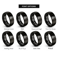 font options for inside engraving on black wedding chapel heart rings