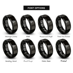 font options for inside engraving on black wedding chapel heart rings