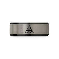 engraved bands for couples – black & grey tungsten tetractys of pythagoras wedding band