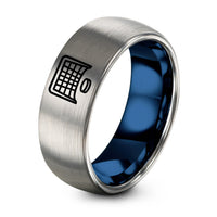 Wedding Gift Anniversaries for Couples Unique – blue & silver tungsten hockey net ring