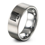 custom engraved couple rings – grey tungsten hockey net ring