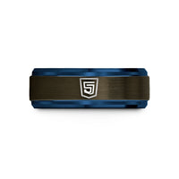 unique couple anniversary rings – gunmetal & blue tungsten html5 wedding band