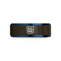 unique couple anniversary rings – gunmetal & blue tungsten html5 wedding band