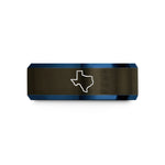 custom engraved couple rings – gunmetal & blue tungsten texas wedding band
