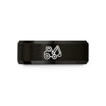 engraved rings for men – black tungsten backhoe wedding band
