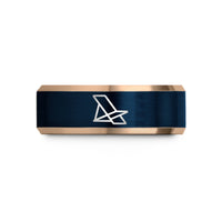 personalized rings for him – rose gold & blue tungsten beach chair wedding band