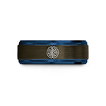 unique rings for couples – gunmetal & blue tungsten brain pcb pattern wedding band