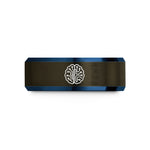 unique rings for couples – gunmetal & blue tungsten brain pcb pattern wedding band