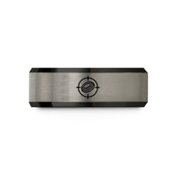 men’s tungsten wedding band – black & blue & gray tungsten clay crosshair wedding band