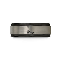 anniversary rings for him – black & grey tungsten pallet jack wedding band